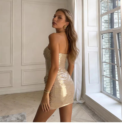 Ruched Metallic Mini Dress