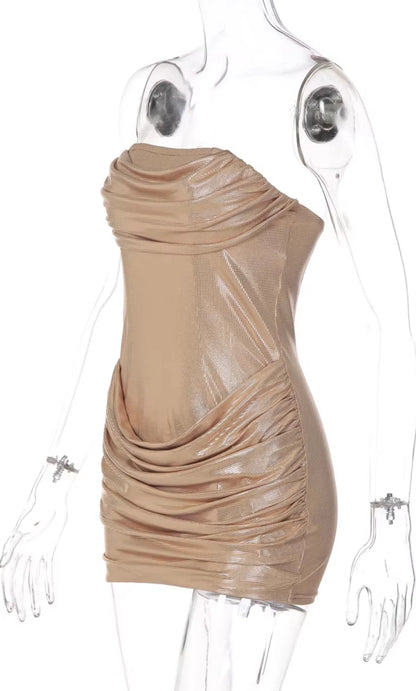 Ruched Metallic Mini Dress