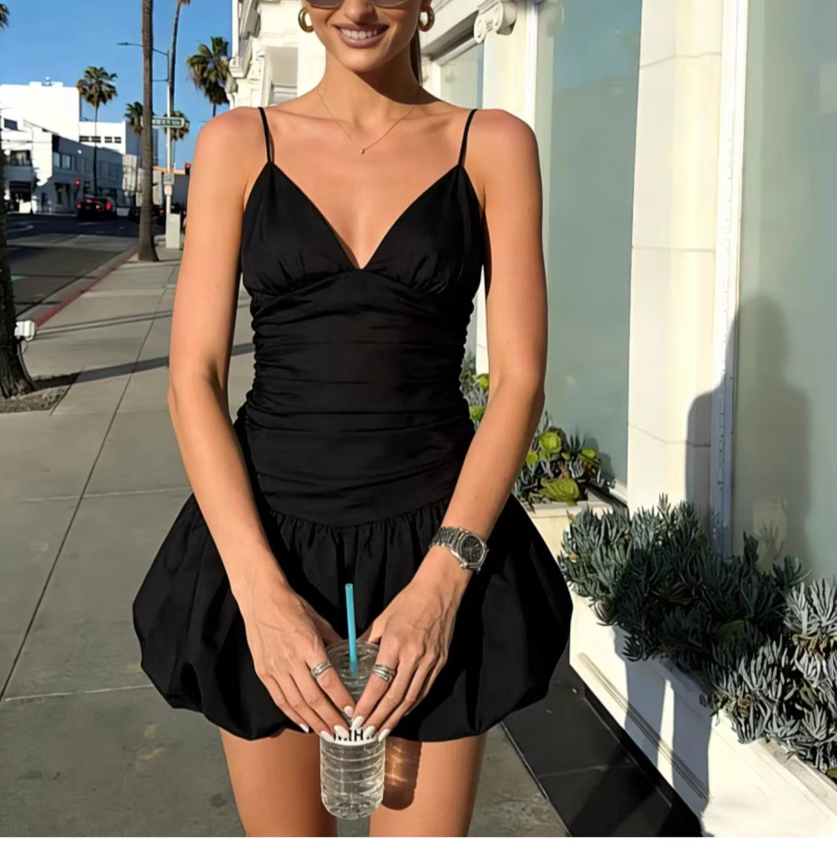 Ruched Puff Mini Dress