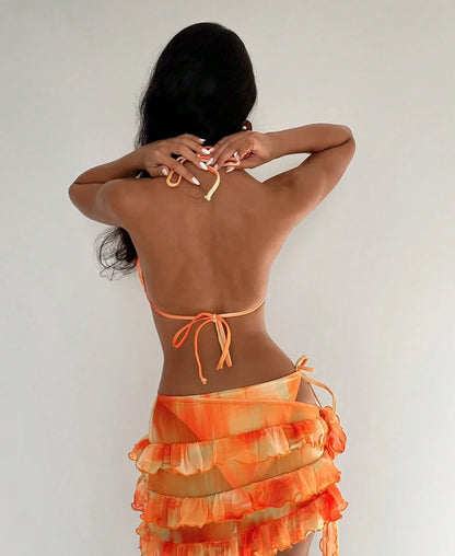 Ruched Three-Piece Bikini Skirt Set