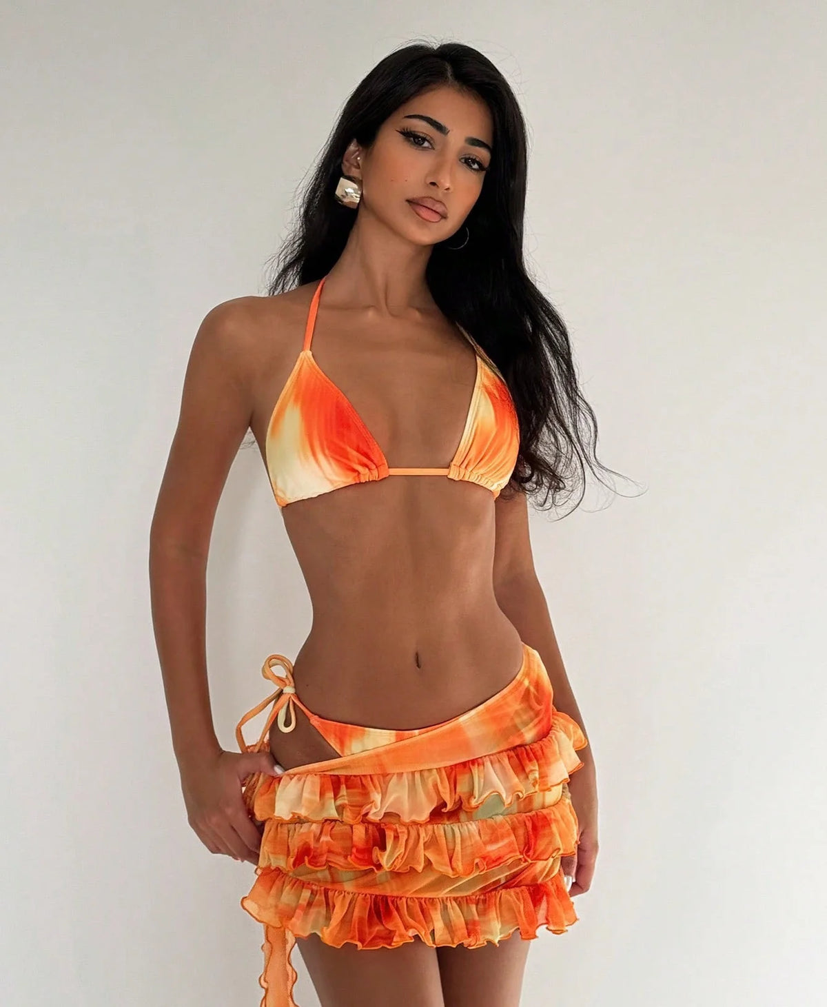 Ruched Three-Piece Bikini Skirt Set