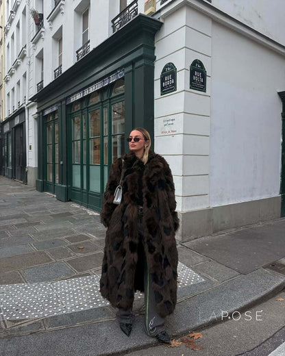 Ryann Spotted Lapel Faux Fur Coat