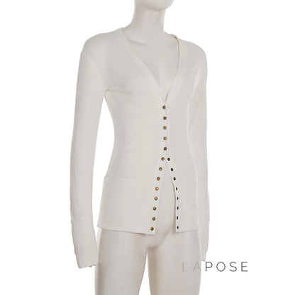 Saachi Button-Up Knit Top