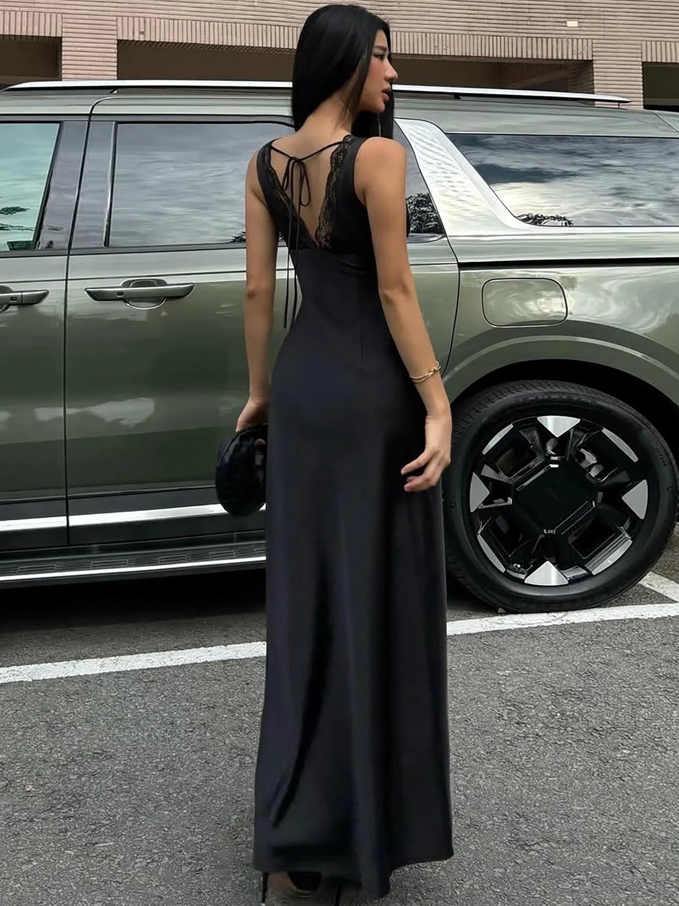 Satin Lace Spliced Maxi Dress