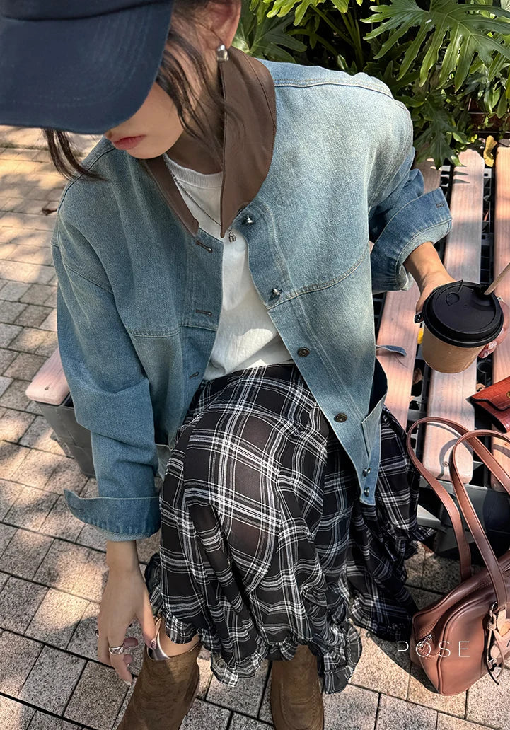 Saydee Panelled Washed Denim Jacket