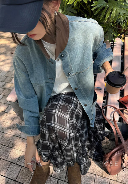 Saydee Panelled Washed Denim Jacket