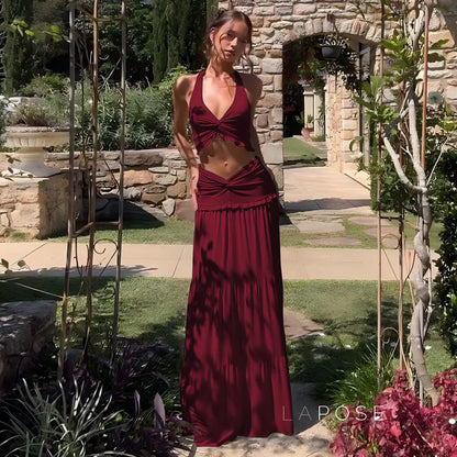 Shawna Twisted Halter Maxi Skirt Set