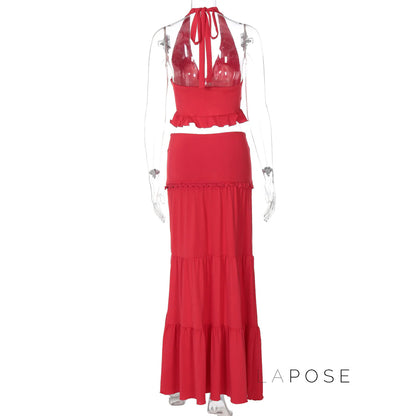 Shawna Twisted Halter Maxi Skirt Set