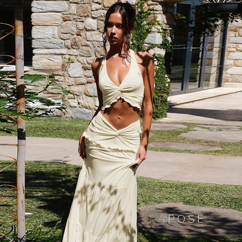Shawna Twisted Halter Maxi Skirt Set
