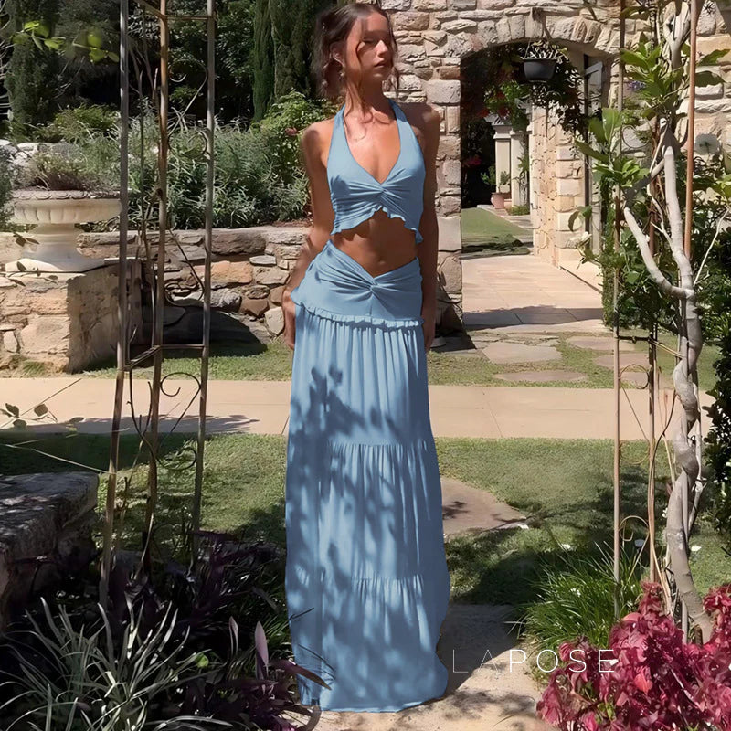 Shawna Twisted Halter Maxi Skirt Set