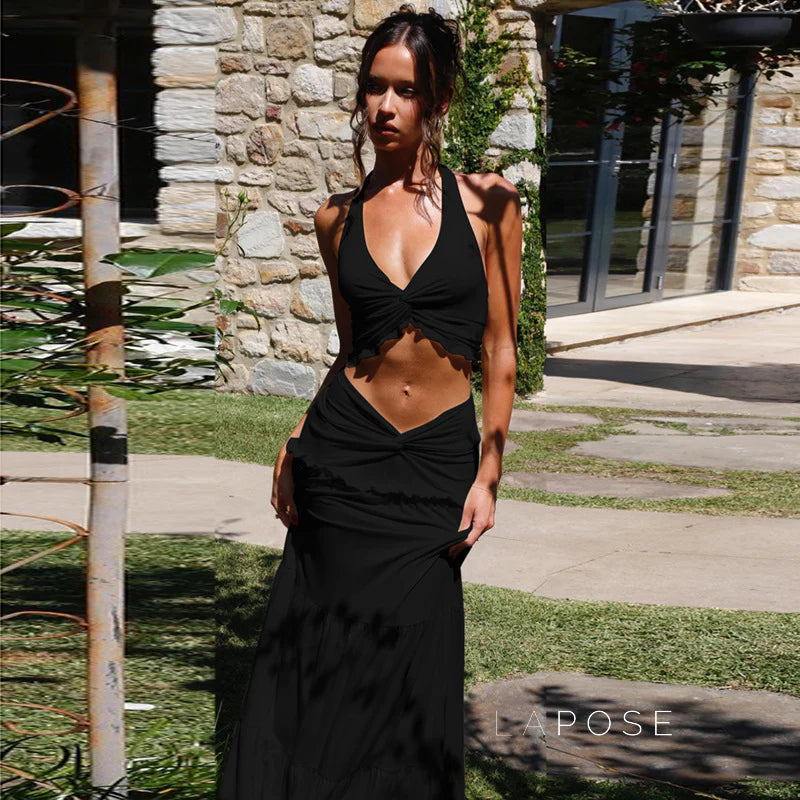Shawna Twisted Halter Maxi Skirt Set