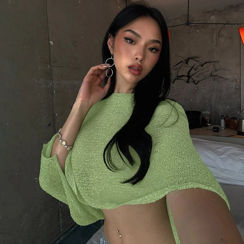Sheer Mesh Sleeveless Sweater Top