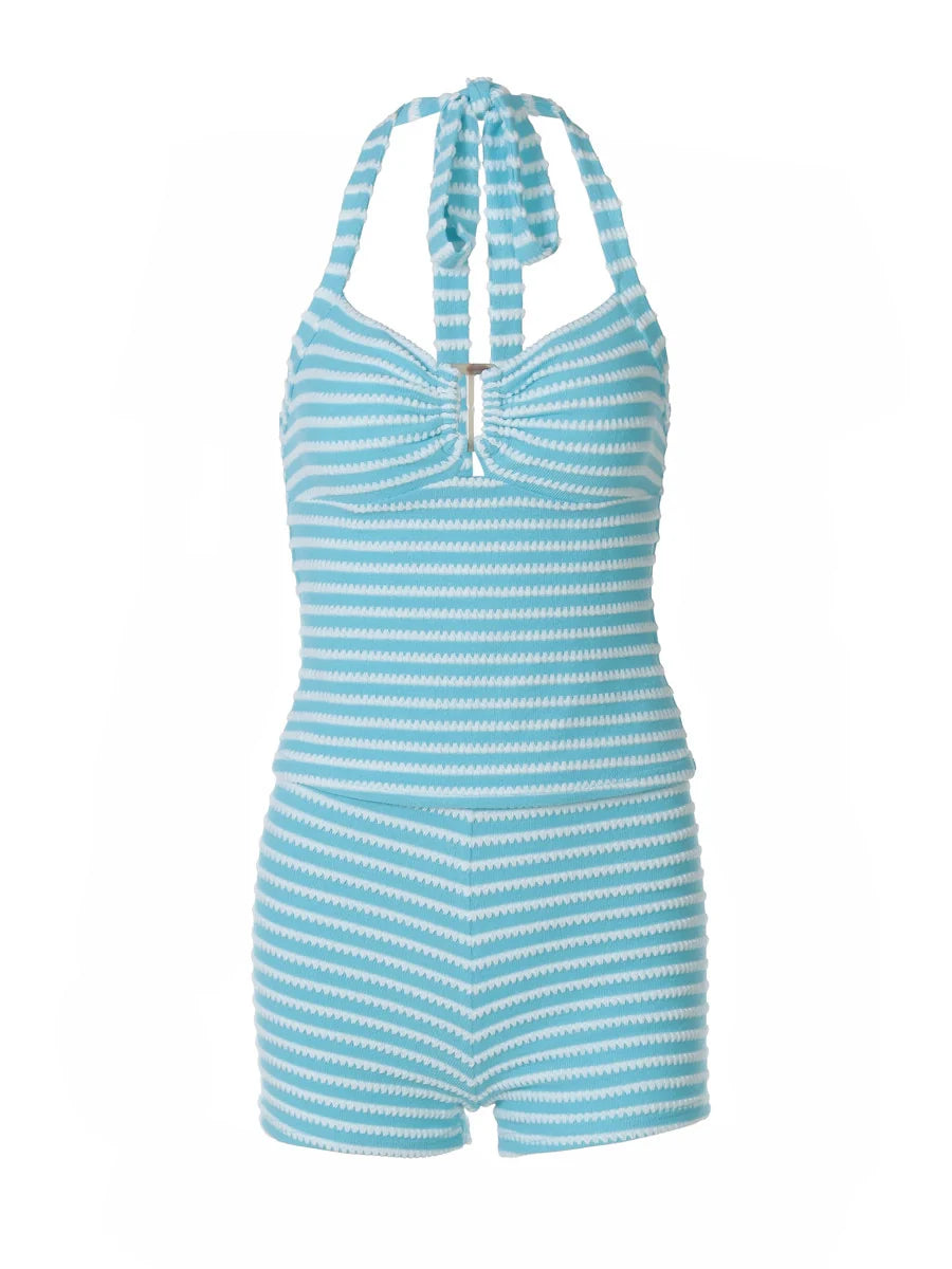 Striped Knit Halter Short Set