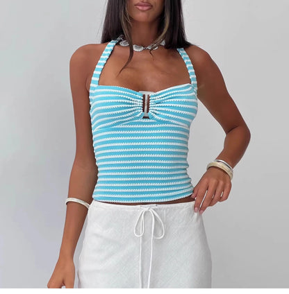 Striped Knit Halter Short Set