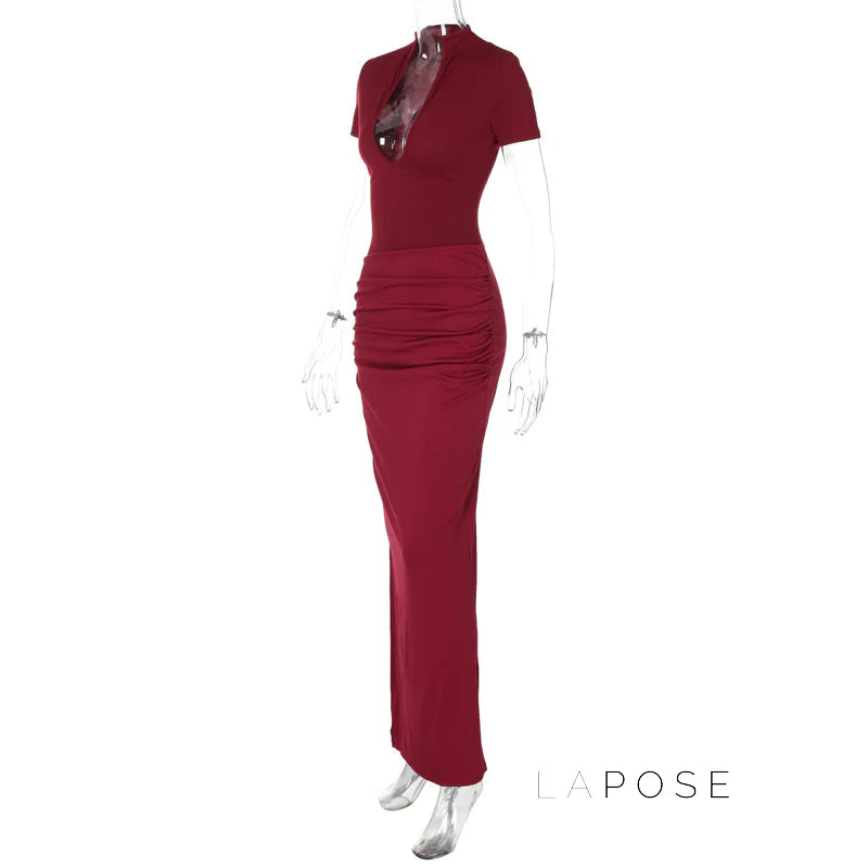 Susanna Deep V Ruched Maxi Dress