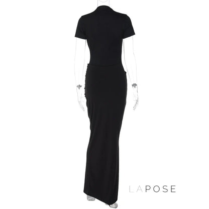 Susanna Deep V Ruched Maxi Dress