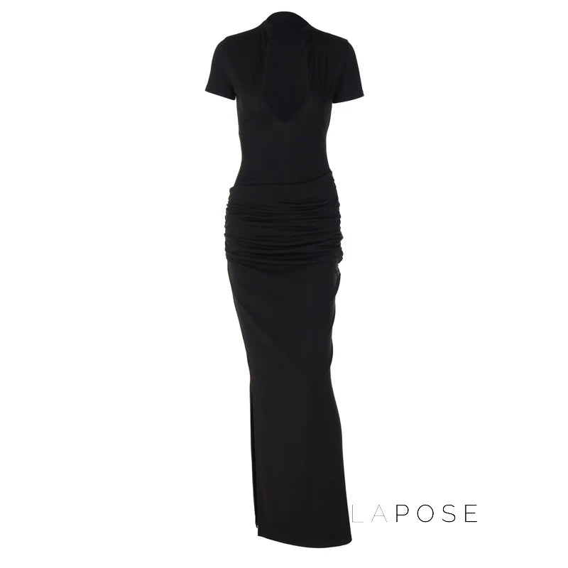 Susanna Deep V Ruched Maxi Dress