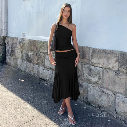 Taryn Ribbed Twist Skirt Set