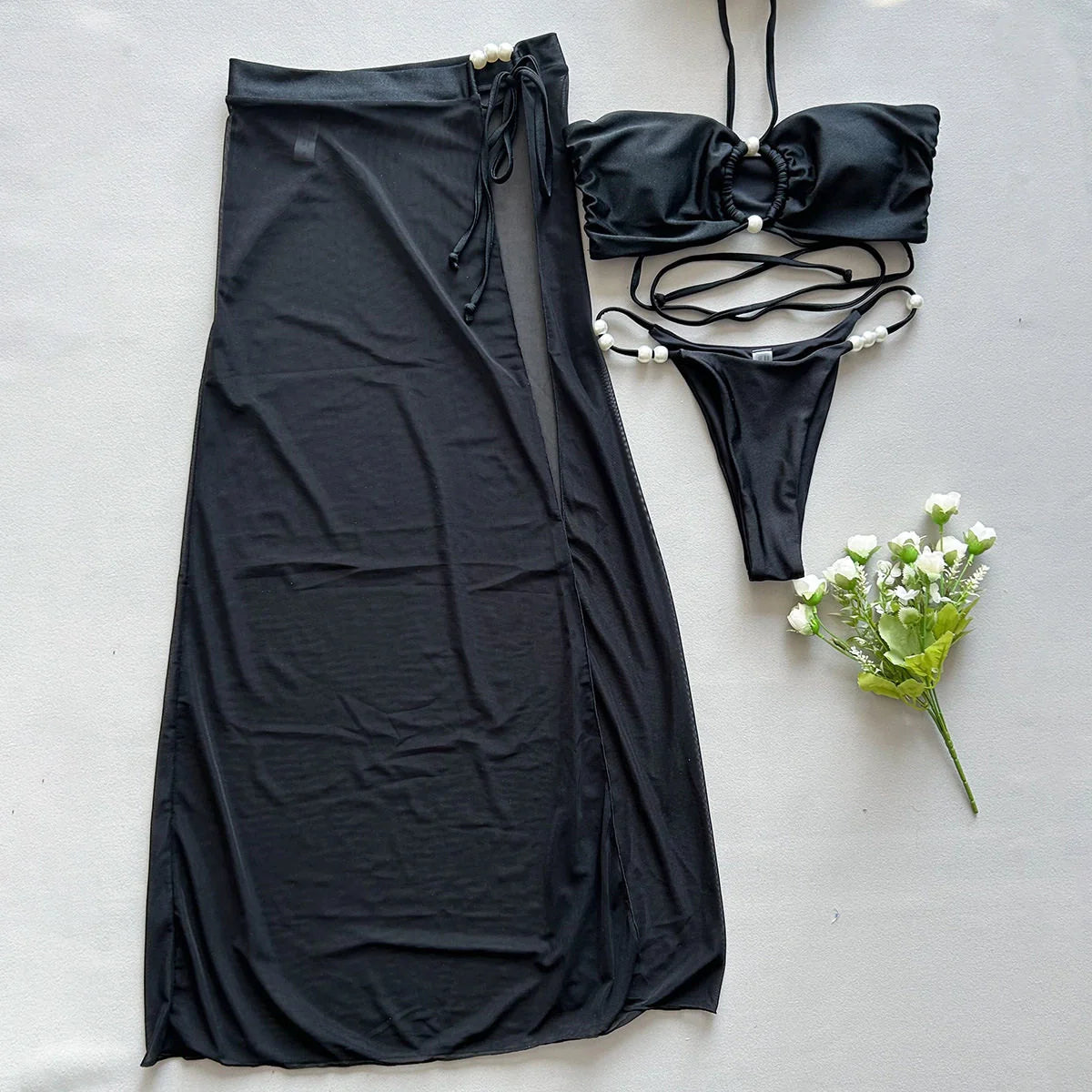 Three-Piece Bikini & Cover-Up Skirt Set