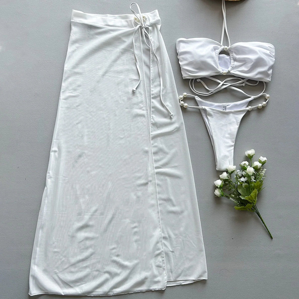 Three-Piece Bikini & Cover-Up Skirt Set