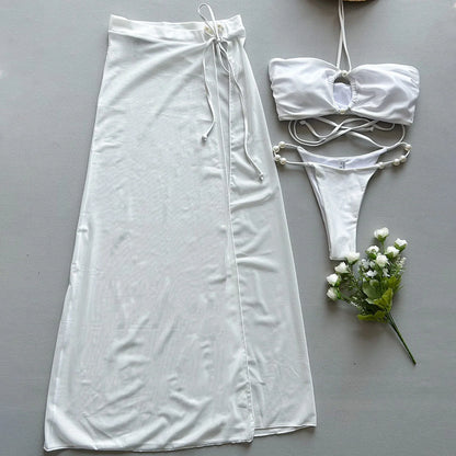 Three-Piece Bikini & Cover-Up Skirt Set