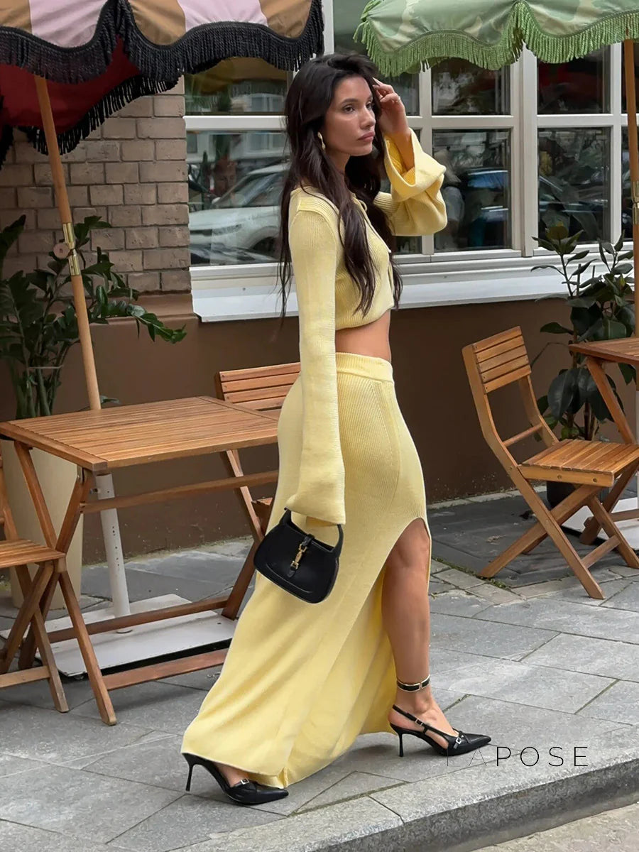 Timber Lace-Up Bell-Sleeve Skirt Set