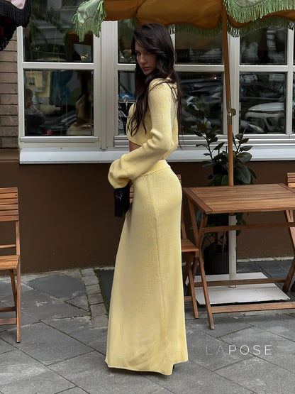 Timber Lace-Up Bell-Sleeve Skirt Set