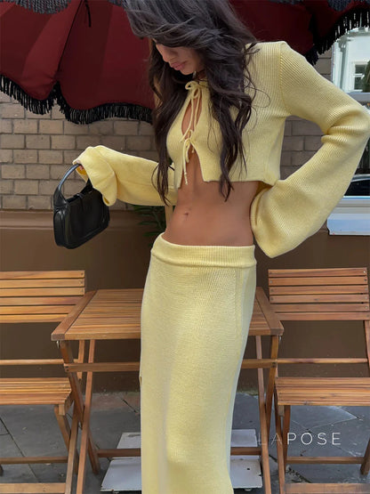 Timber Lace-Up Bell-Sleeve Skirt Set