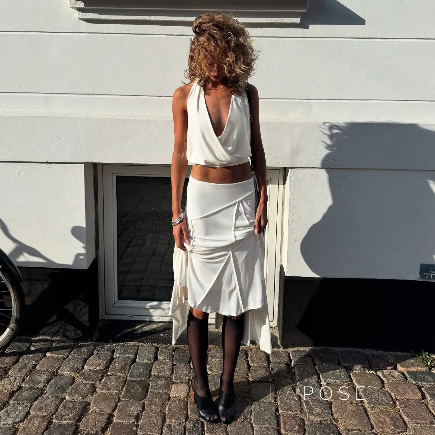 Tristan White Asymmetric Maxi Skirt