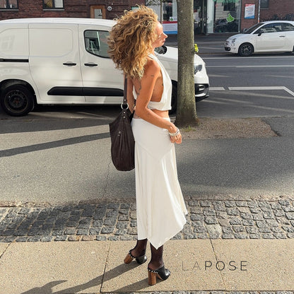 Tristan White Asymmetric Maxi Skirt
