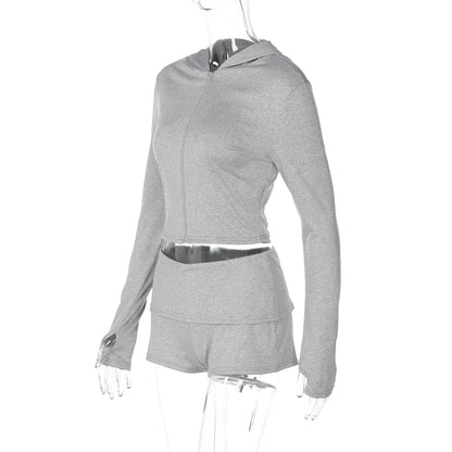 Two-Piece Hooded Zip-Up Short Set