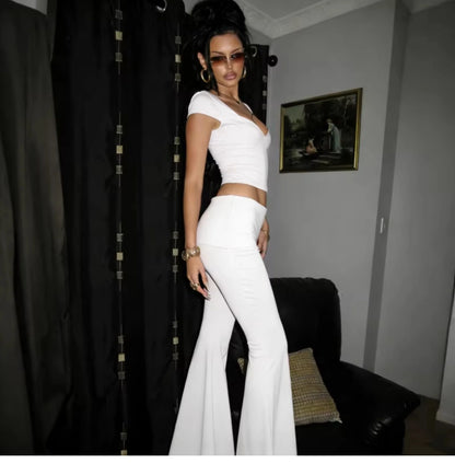 V-Neck Top & Flared Pants Set