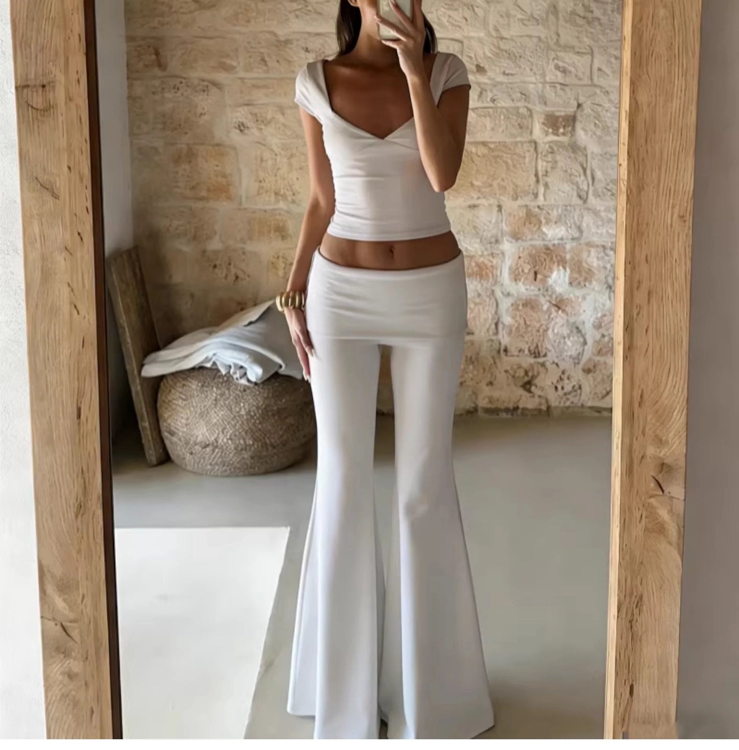V-Neck Top & Flared Pants Set