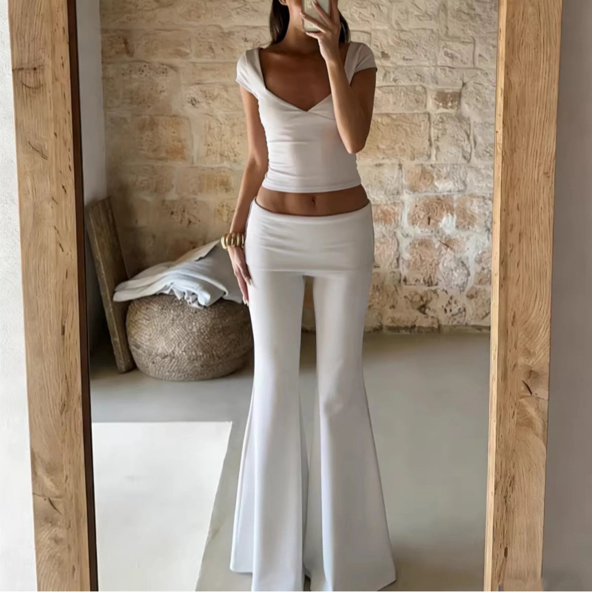 V-Neck Top & Flared Pants Set