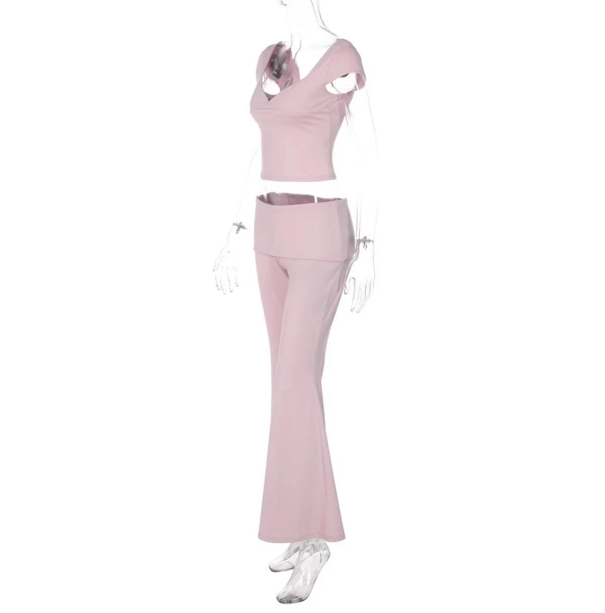 V-Neck Top & Flared Pants Set