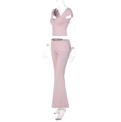 V-Neck Top & Flared Pants Set
