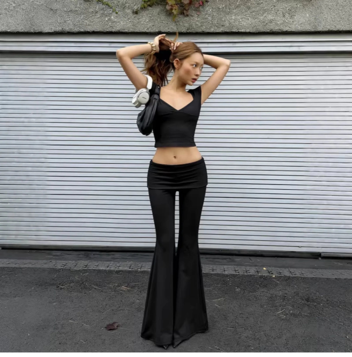 V-Neck Top & Flared Pants Set