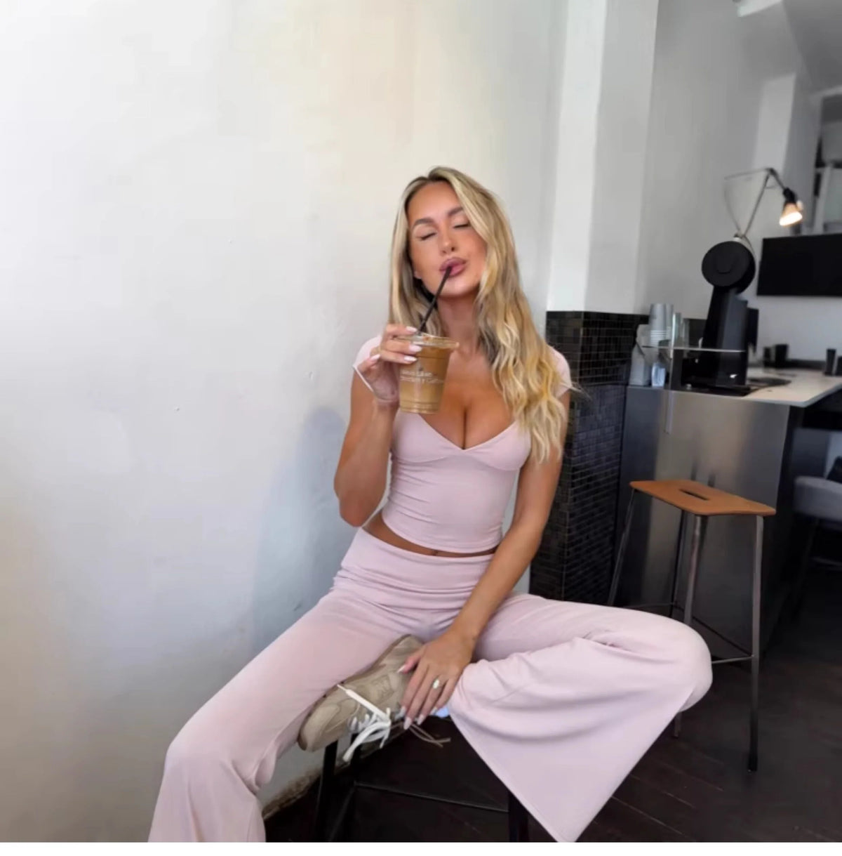V-Neck Top & Flared Pants Set