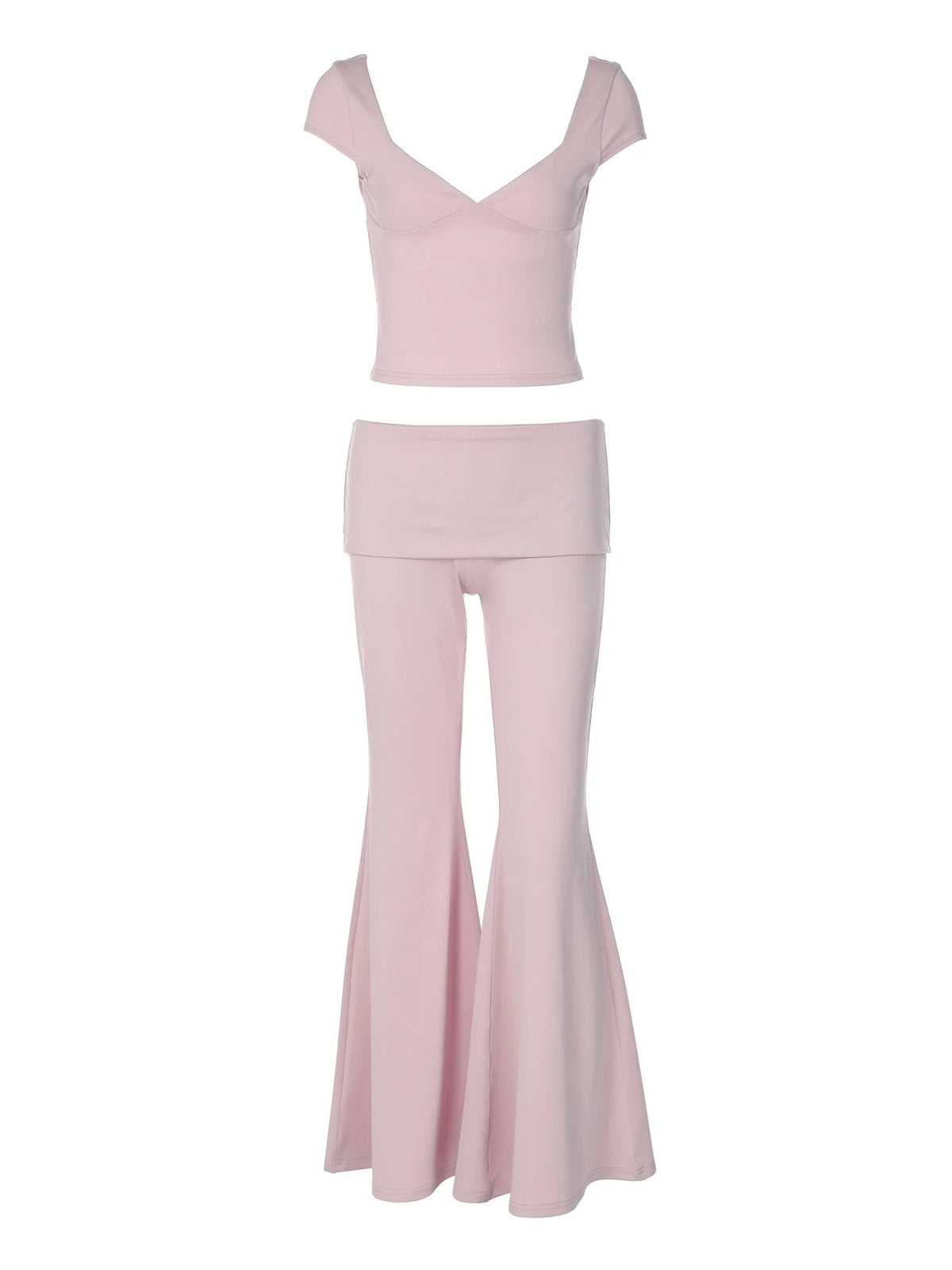 V-Neck Top & Flared Pants Set