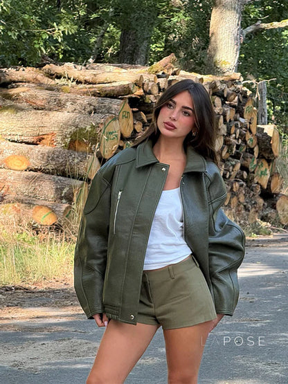 Violett Oversized Faux Leather Jacket