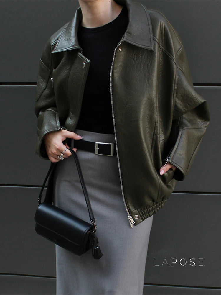 Violett Oversized Faux Leather Jacket