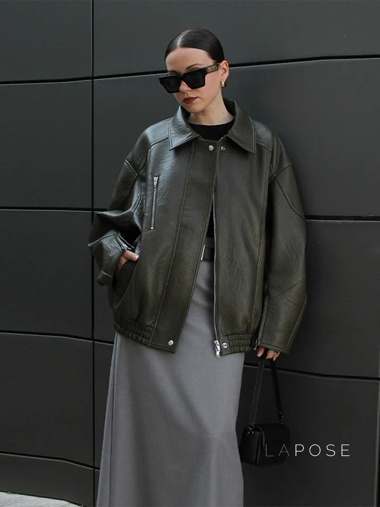Violett Oversized Faux Leather Jacket