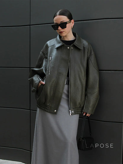 Violett Oversized Faux Leather Jacket
