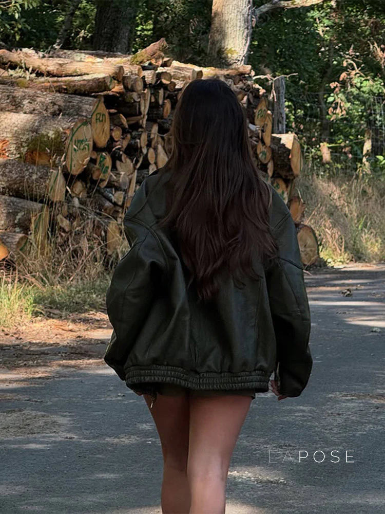 Violett Oversized Faux Leather Jacket