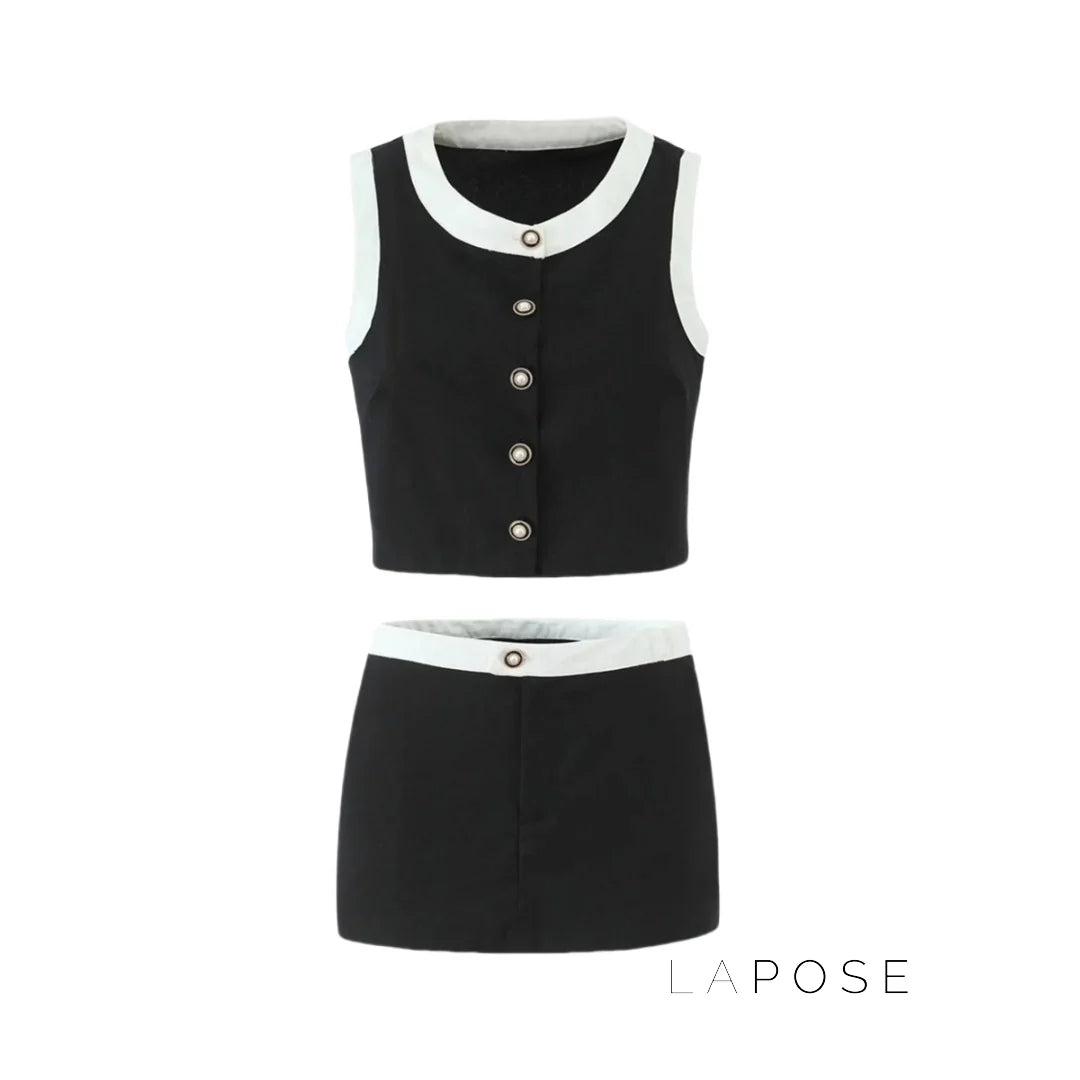 Vivianna Black Tweed Skirt Set