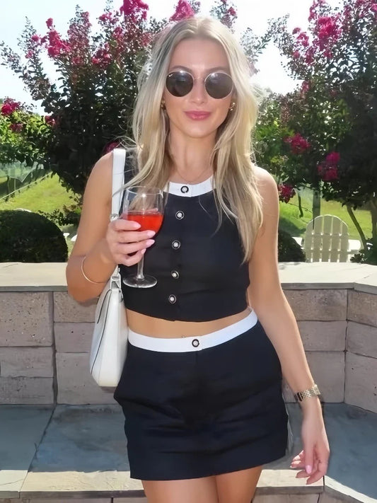 Vivianna Black Tweed Skirt Set