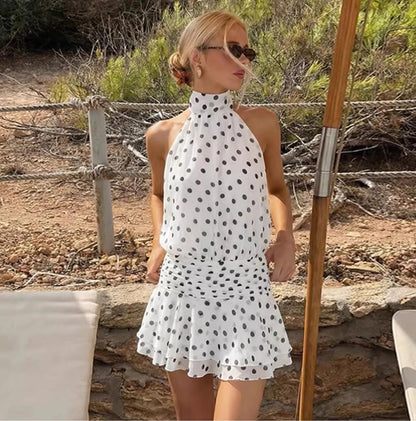 Wave Dot Halter Mini Dress