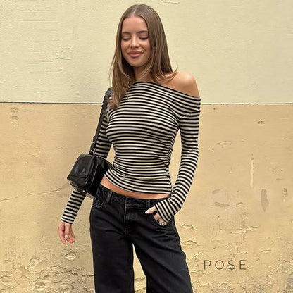 Yanely Striped One Shoulder Knit Top