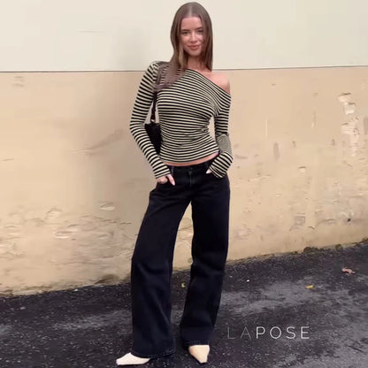 Yanely Striped One Shoulder Knit Top