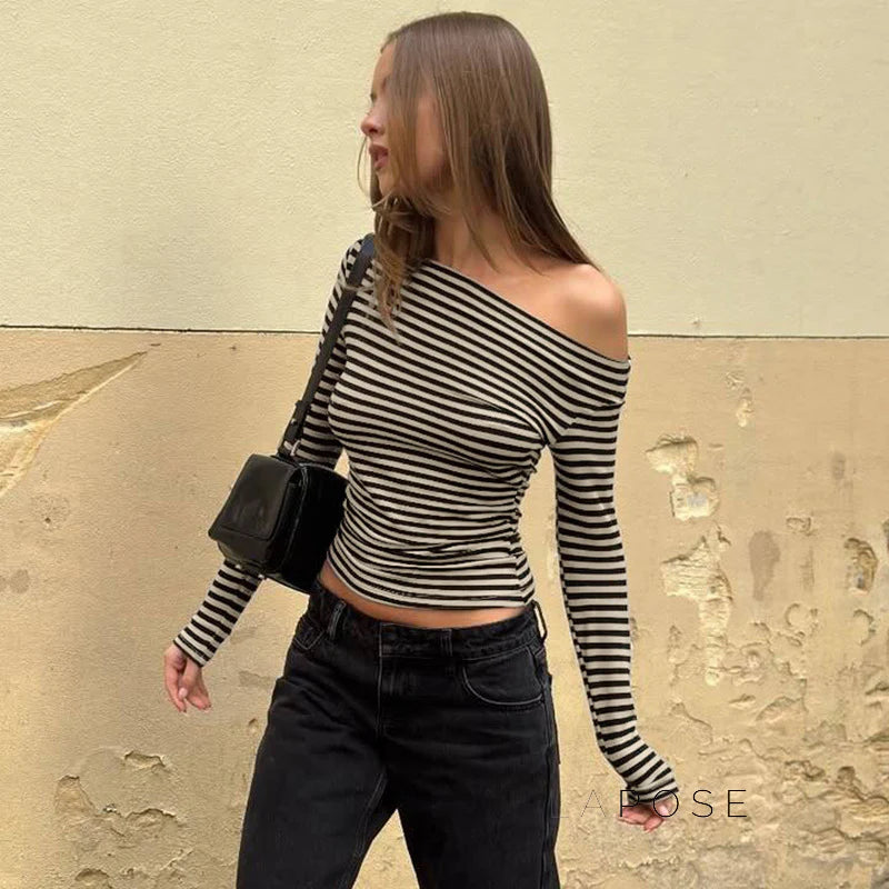 Yanely Striped One Shoulder Knit Top